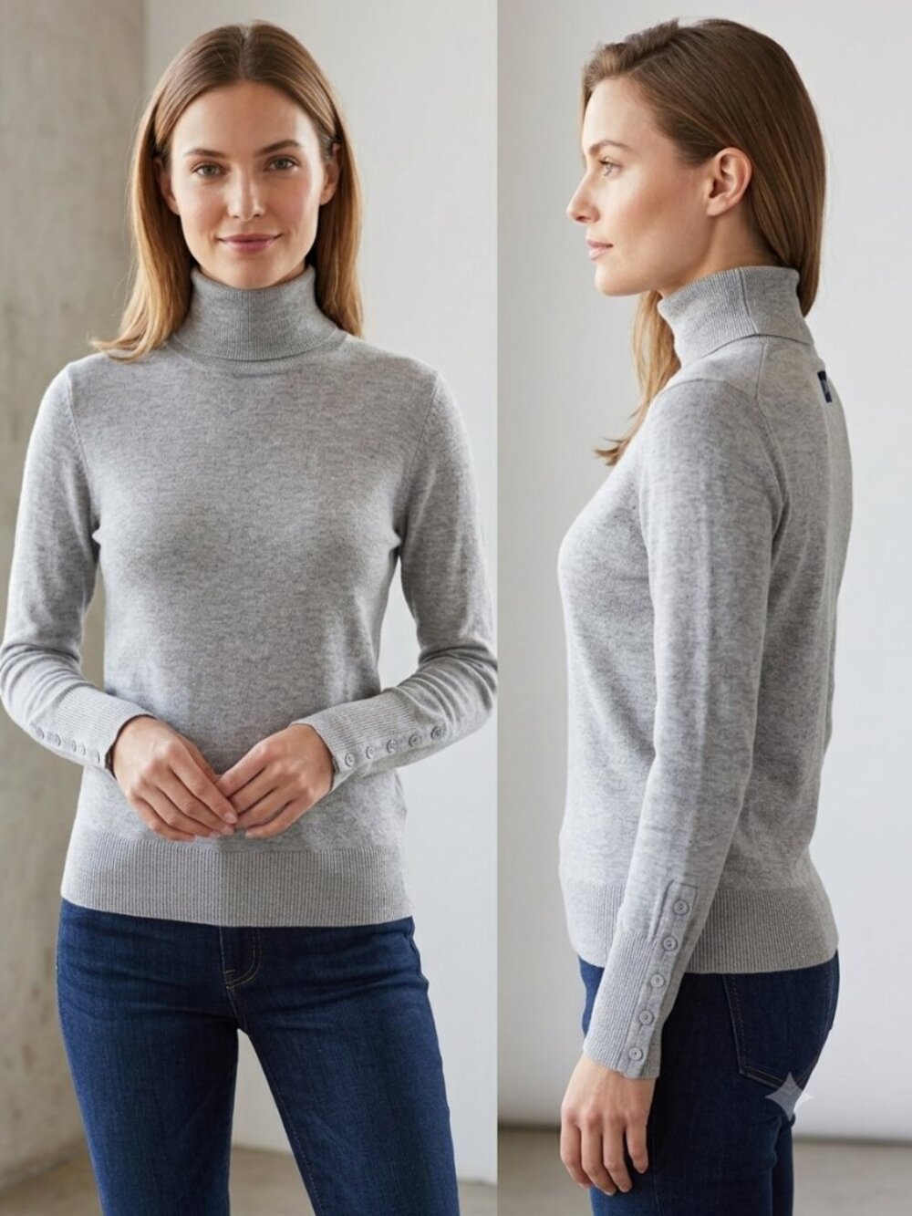 GAP Y2K Grey Turtleneck Women's Lightweight Sweater - Size Medium Fits Small